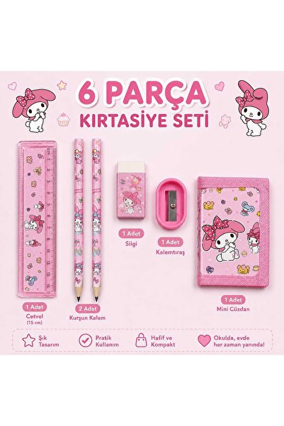 PeriMila 6 Parça Pembe Sevimli Karakter Kırtasiye Okul Seti