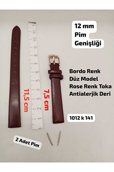 Brality 12 mm Uyumlu Kol Saati Kordonu - Koyu Bordo Renk , DÜZ Model - ROSE R...