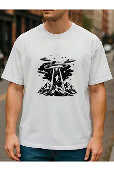 25W Creative Printed T-Shirt Featuring Mysterious UFO Design, Perfect For Eve...