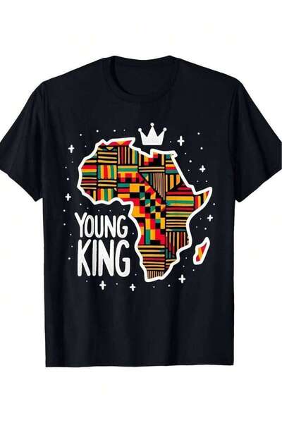 21JNRY Mens T Shirt Black Casual Short Sleeve With Africa Map Graphic Young K...