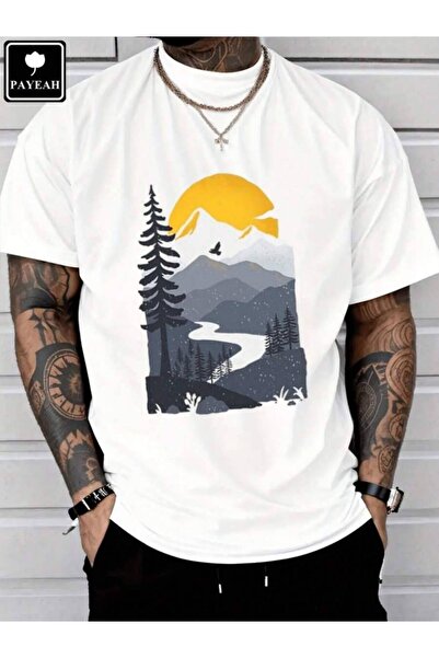 799 PAYEAH Hiking Sunset Print T-Shirt 100% Heavy Cotton Tshirt