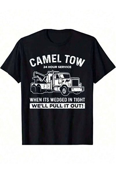 799 1pc Mens Clothes Tow Truck Graphic Print Black TShirt, Unisex Casual Crew...