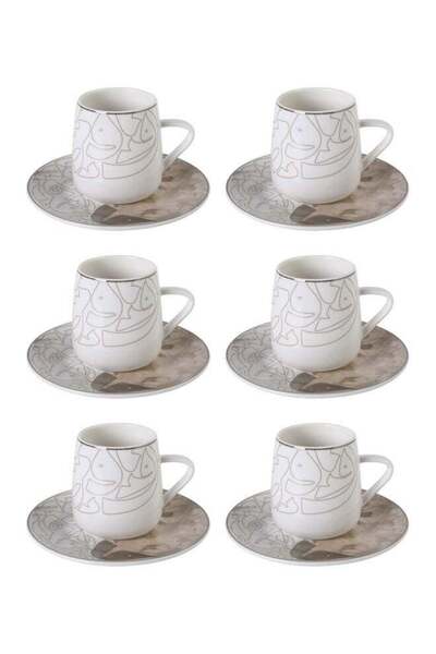 Trust 12-Piece Porcelain Cup&Saucer Set Beige/Silver 200ML, Set for 6 People