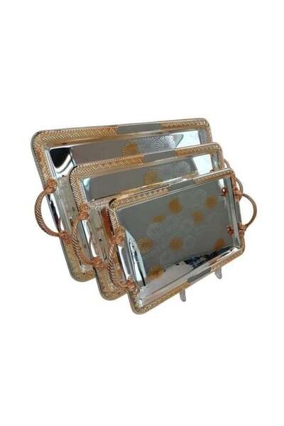 Trust 3-Piece Stainless Steel Rectangular Serving Tray Set Silver/Gold