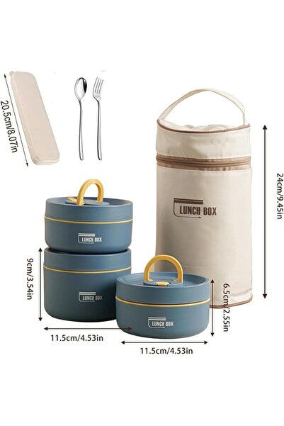GENERAL 3 Tier Portable Insulated Bento Box,SUS 304,Lunch Box with Cutlery Se...