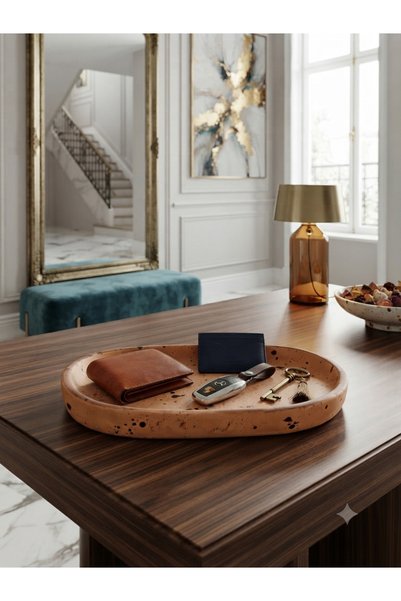 Art By Aslı Orion Series Handmade Unbreakable Oval Decorative Presentation Tray - 23X14 cm Tea, Coffee, Keychain and Jewelry Organizer