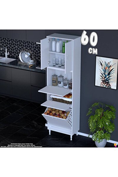 Eliusta Mona 60 cm Tam Kapaklı Sepetli Çok Amaçlı Mutfak Kiler Banyo Kirli Ça...