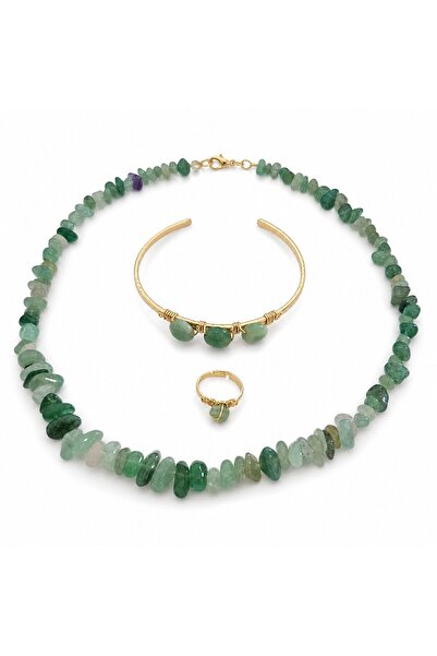 Ceyyiz Natural Aventurine Stone 3-Piece Women's Jewelry Set – Necklace, 3-Sto...