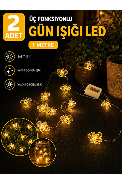 miraybutikhediyelikesya 2 Adet Arılı Gün Işığı LED Işık Zinciri 1 Metre 3 Fon...