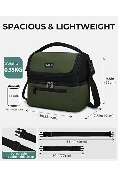 VASCHY Lunch Bag, Insulated Lunch Box Leak-proof Cooler Bag in Dual Compartme...
