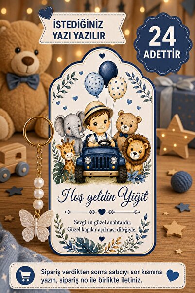 Emtory Home 24 Adet - Safari Lux Kartlı Erkek Konsept Hediye Kelebek Anahtarl...