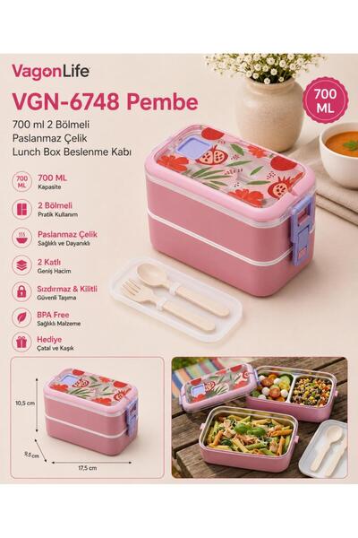 Vagonlife VGN-6748 وعاء غداء من الفولاذ المقاوم للصدأ ذو طبقتين سعة 700 مل با...
