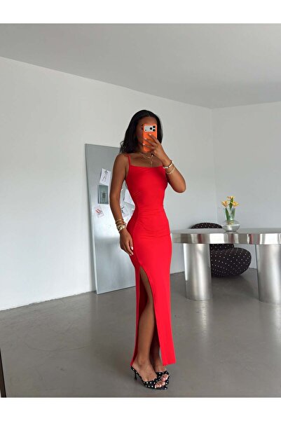 myd Side Draped Strap Dress - Red