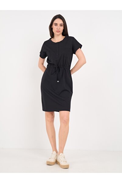 Timeout - Rochie dama de culoare uniforma cu nasturi