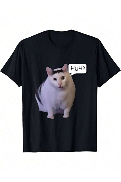 LİNA06 Huh Cat T-Shirt Funny Meme T-Shirt, Everyday Men's Fashion Tee Classic...