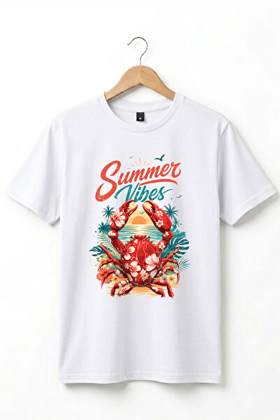 The Baski تي شيرت Summer Vibes مطبوع عليه سرطان البحر، مصنوع من القطن بنسبة 1...