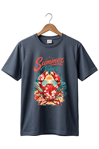 The Baski تي شيرت Summer Vibes مطبوع عليه سرطان البحر، مصنوع من القطن بنسبة 1...