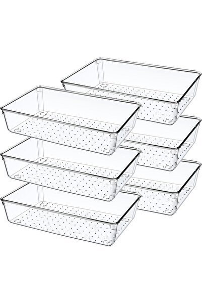 STARSTAR 6-Piece Plastic Drawer Storage Boxes Set for Bathroom, Kitchen, Vani...