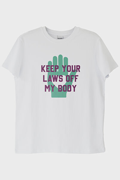 lofux Keep Your Laws Off My Body Printed Design White T-Shirt
