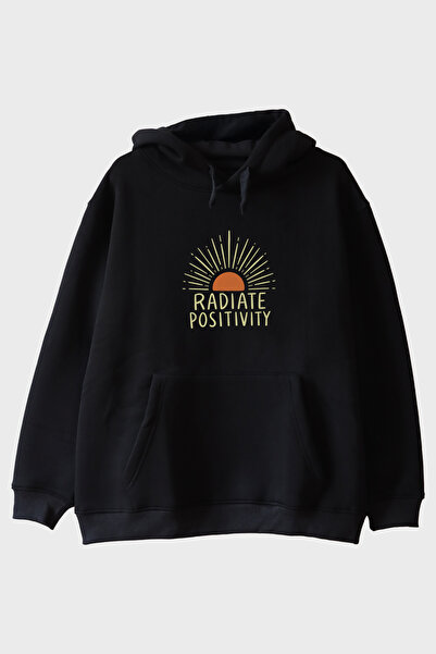 lofux هودي أسود بطبعة Radiate Positivity