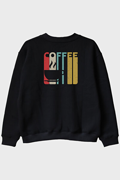 lofux سويت شيرت COFFEE Retro Vintage Design مطبوع أسود برقبة دائرية