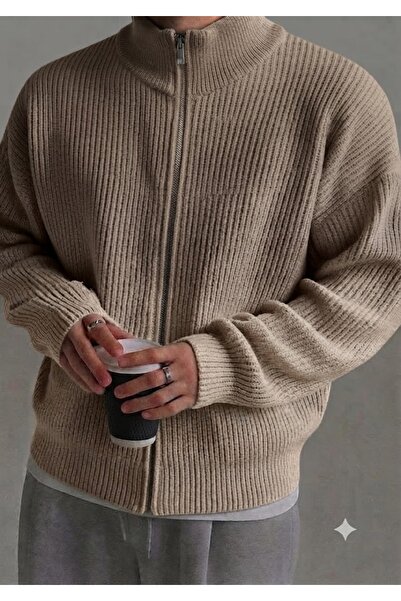zs zaos fashion Men's Winter Thick Owersize Full Zipper Cardigan Sweater Stan...