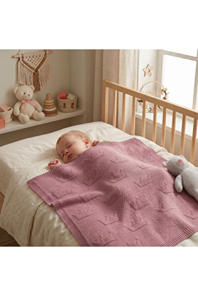 coshen %100 Organik Pamuk Triko Örgü Bebek Battaniyesi 75x100 cm - Yumuşak Ne...