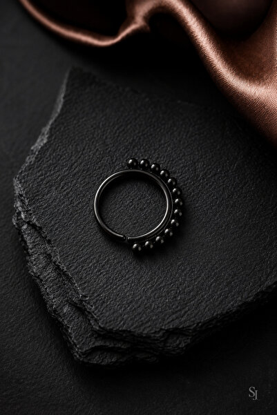 Sinsemilla Jewelry Siyah Boncuk Detaylı Halka Helix Kıkırdak Piercing
