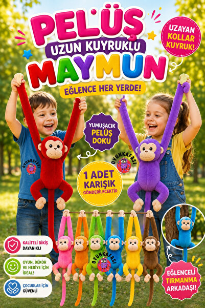 OYUNKAFASI Peluş Uzun Kuyruklu Maymun | Uzayan Kollu Peluş Oyuncak | 1 Adet K...