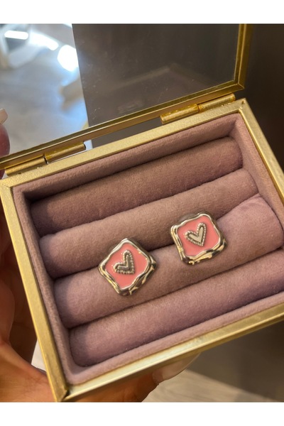 gozdeasutayaccessory Pink Heart Earrings Silver Color