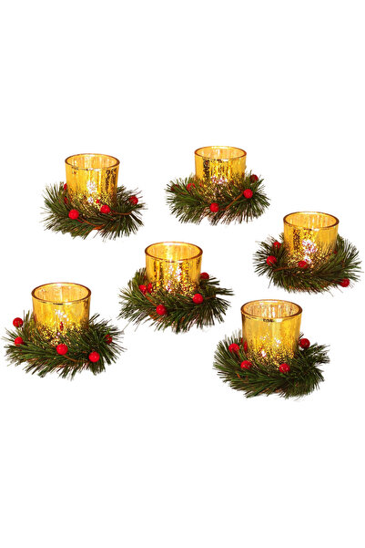 OEM Christmas Red Glass Tealight Candle Holders Set of 6 with Advent Wreaths