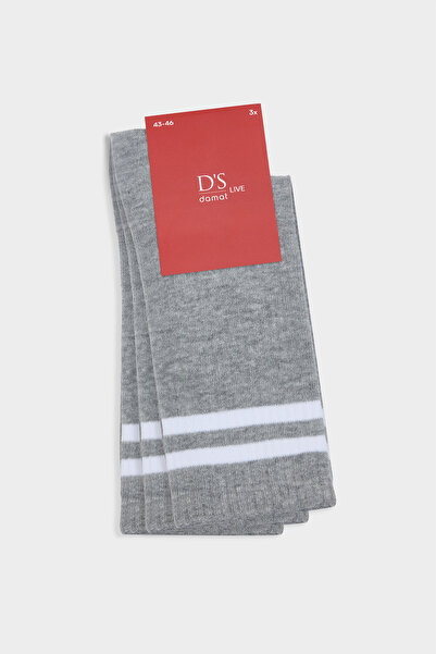 Twn Gray 3-Piece Striped Tennis Sports Cotton Socks Set
