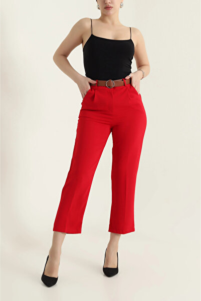 VıoShıne Pantaloni de damă din crep importat, cu talie înaltă și curea