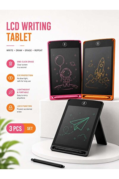 Generic 3 قطع من لوحات الكتابة الإلكترونية LCD مقاس 8.5 بوصة، لوحة رسم محمولة