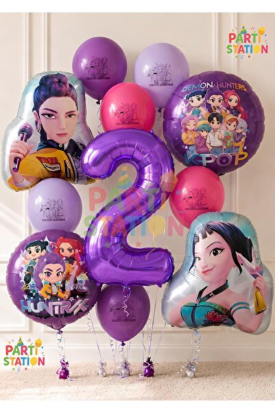Parti Station K-Pop Balloon Set 2 Year Old Birthday Set 11 Piece Demon Hunter...
