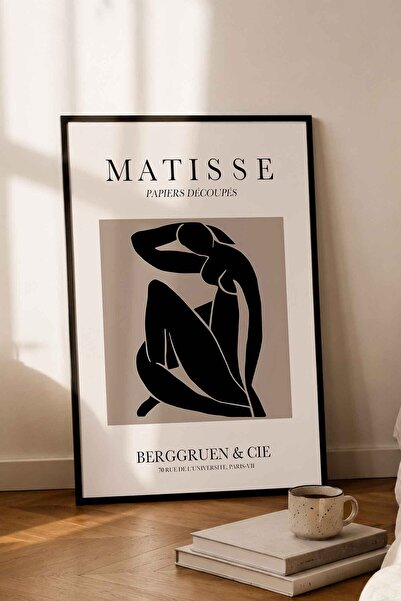 dudekohome Matisse Oturan Kadın Çerçeveli Tablo Siyah Bej Modern Sanat Posteri