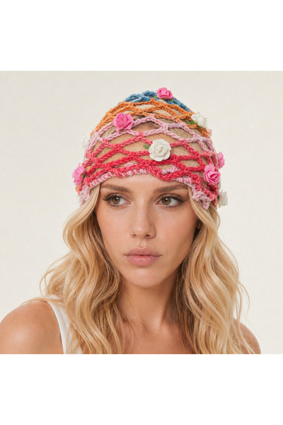 Bukiro Hand Knitted Mesh Beret Bohemian Women's Hat Summer Festival Beret wit...