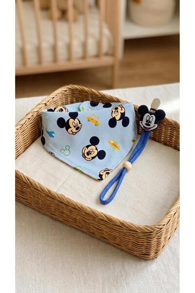 Lumos Trade Baby Boy Blue Mickey Mouse Patterned Scarf, Bib and Figured Pacif...