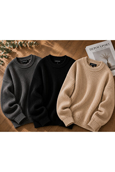 pepule Women's Premium Crew Neck Oversize Knitwear Sweater Soft Knitted Sweater