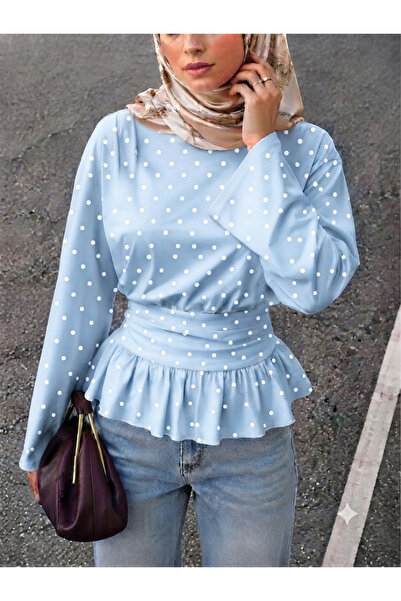 meren like your style Dugačka bluza u plavim točkice sa širokim rukavima i na...