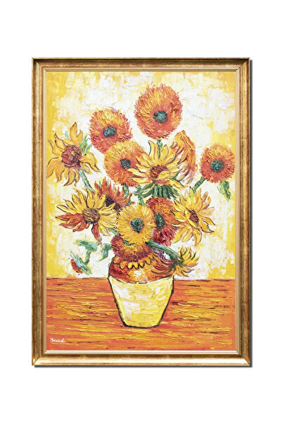 artnova Известна ръчно рисувана рамкирана картина, Ваза със слънчогледи, 100x...