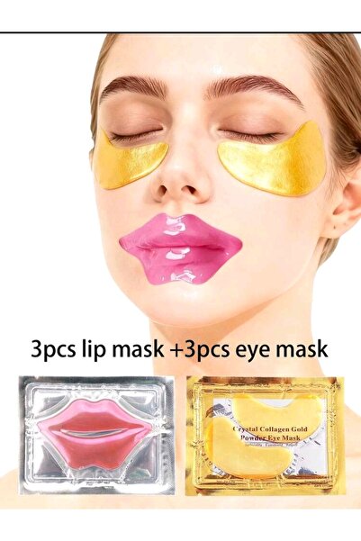 Generic Brand Crystal Collagen Gold Powder Eye Mask & Pink Lip Mask Set (3 Pc...