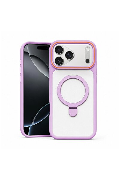 Zebana Apple iPhone 17 Pro Max Uyumlu Kılıf MagRing Standlı Silikon Kılıf Lila