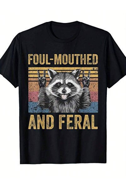 k222 Men' Women' Summer Meme Vintage T-Shirt - Foul-Mouthed Raccoon Graphic T...