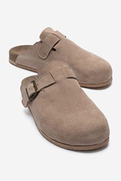 Zeynep Sıradağlı Verdolli Men's Genuine Leather Slippers Mink Suede
