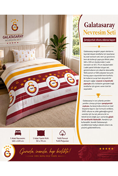 Galatasaray Licensed Bandroll Single Duvet Cover Set (1 Duvet Cover + 1 Pillo...