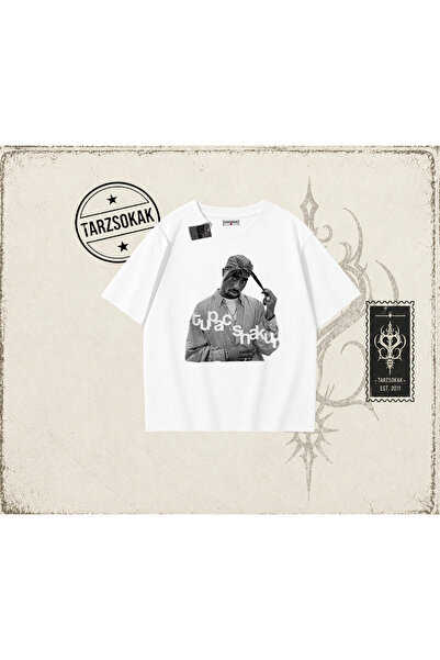 Tarzsokak Unisex Tupac Shakur Oversize Unisex Tişört Beyaz