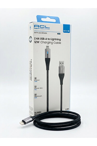 ACL Aura Akse 2.4A USB-A to Lightning 12W Örgülü LED Tasarımlı 1.2M Hızlı Şar...