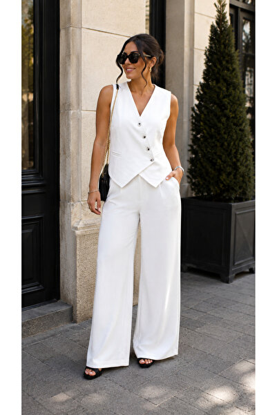 Kokosh moda All-Day Elegance - Women's V-Neck Double-Breasted Button Detailed...