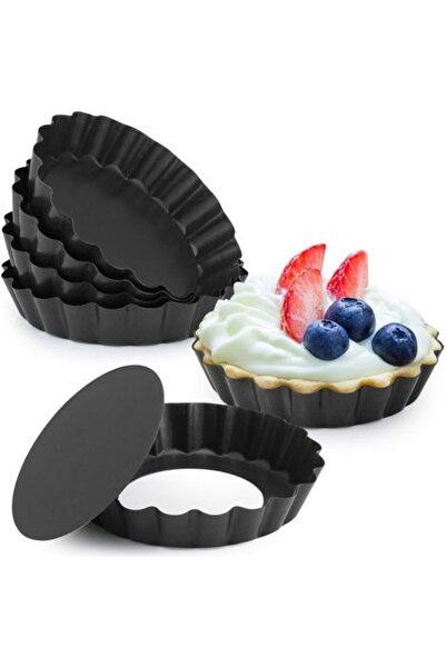 STARSTAR 4-inch mini tart molds with removable base, non-stick coating, and l...